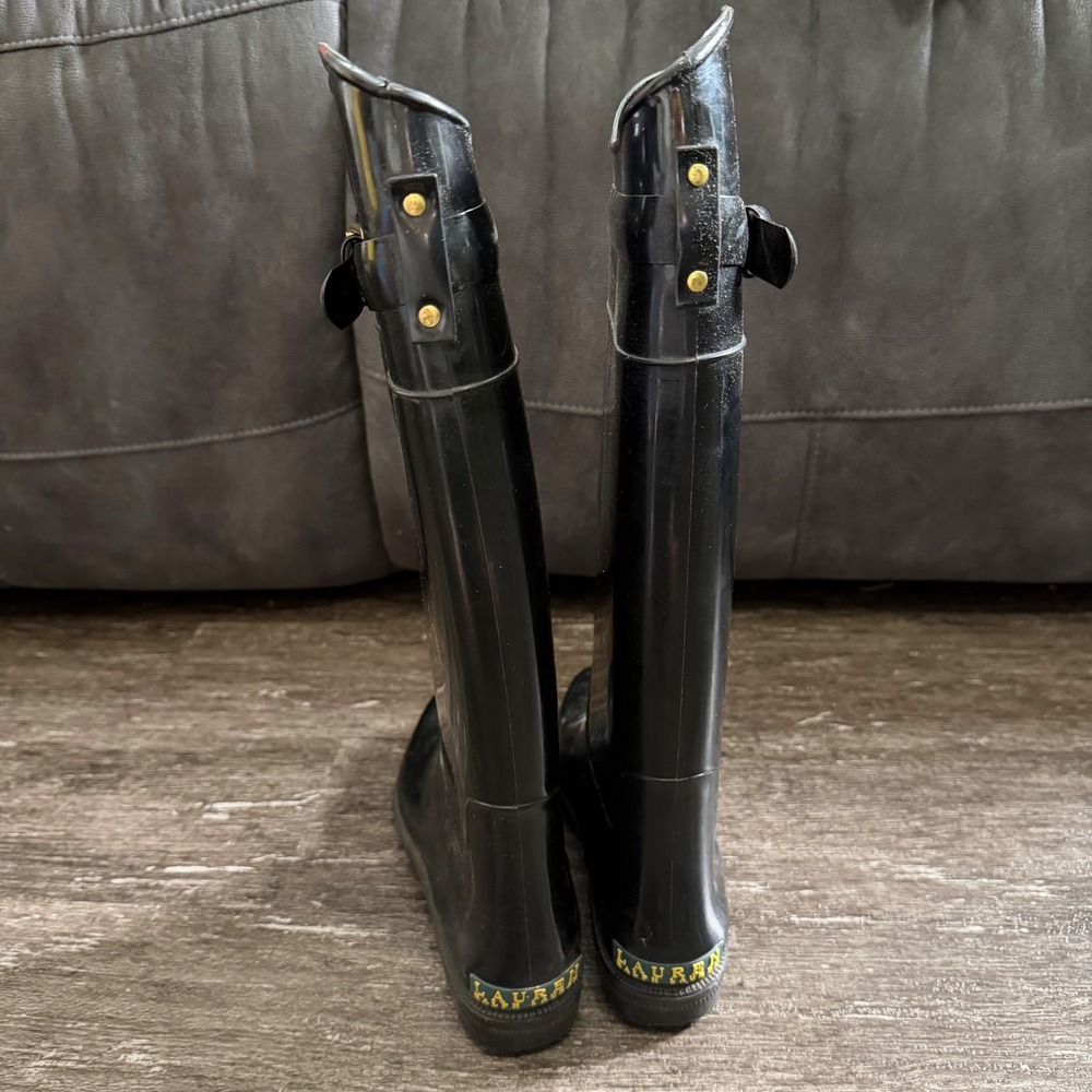 Lauren Ralph Lauren Rossalyn II Rain Boots Womens 8 Black PVC Buckle Knee High - Picture 6 of 7